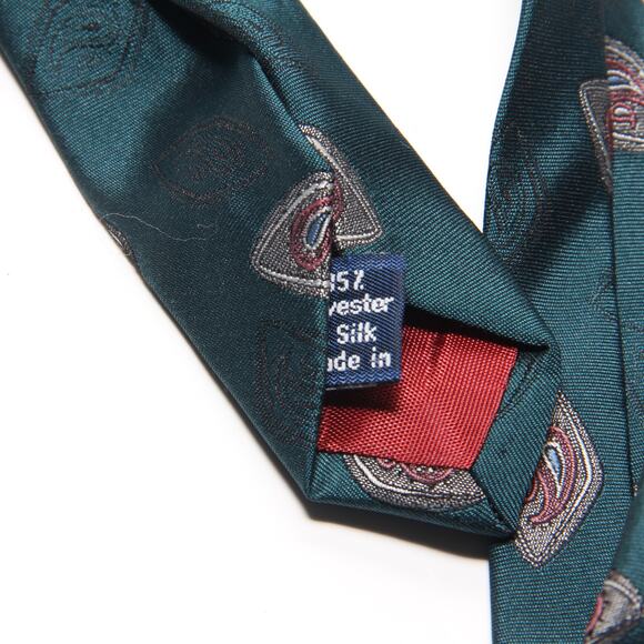 Vintage Halston III Green Paisley Print Tie 4" x 57" Poly/Silk Blend Made in USA - Picture 6 of 7
